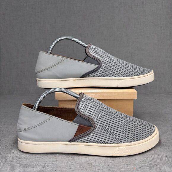 Olukai Pehuea Sneaker Grey Blue Mesh Slip On Loafer Boat Shoe Women’s Size 10 - Picture 3 of 11